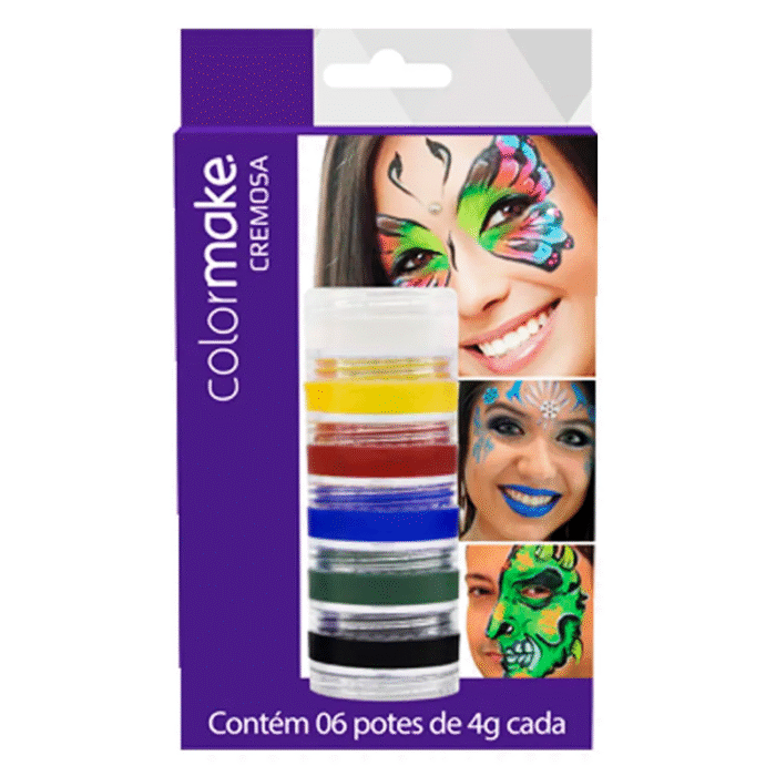 Pintura Facial Cremosa Kit 06 Cores 4g cada Color Make 0502 - Imagem 1
