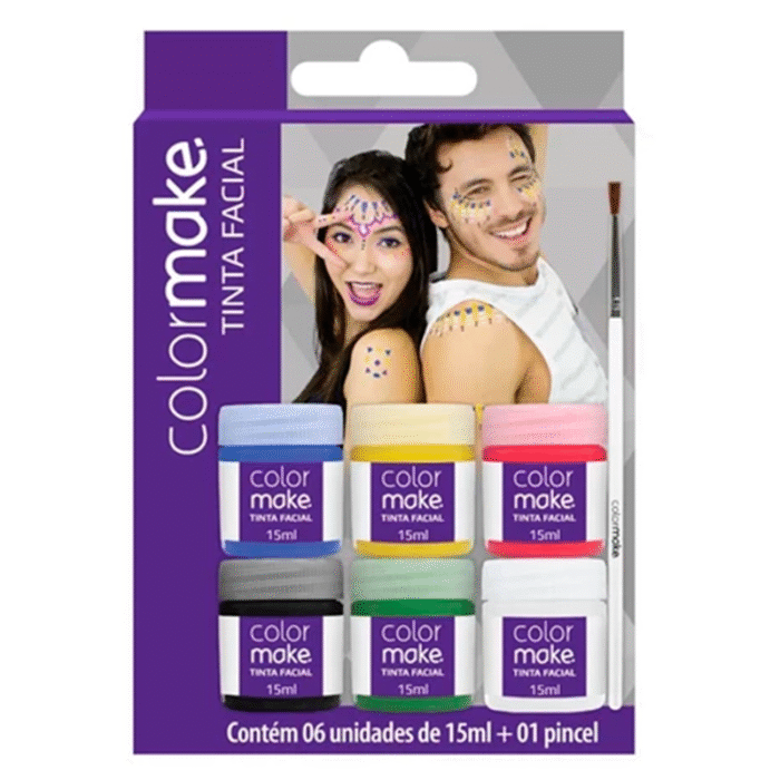 Pintura Facial Líquida Kit 06 Cores 15ml cada + Pincel Color Make 1001 - Imagem 1