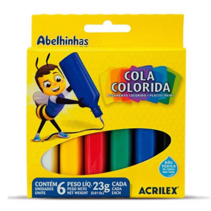Cola Colorida com 6 cores 23g cada Acrilex 2606 - Imagem 1