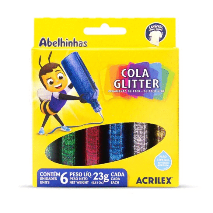 Cola Glitter com 6 cores 23g cada Acrilex 2923 - Imagem 1